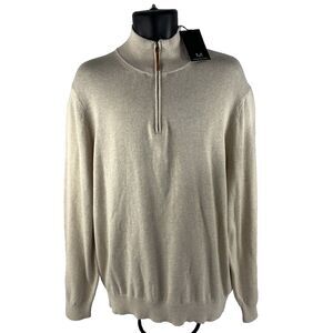New Mens Magaschoni 1/4 Zip Pullover Sweater Size XL NWT Cotton Acrylic Tan